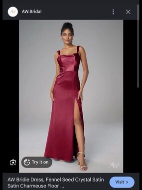 JVN Berry, deep Claret Crystal Satin Maxi Dress with High Slit